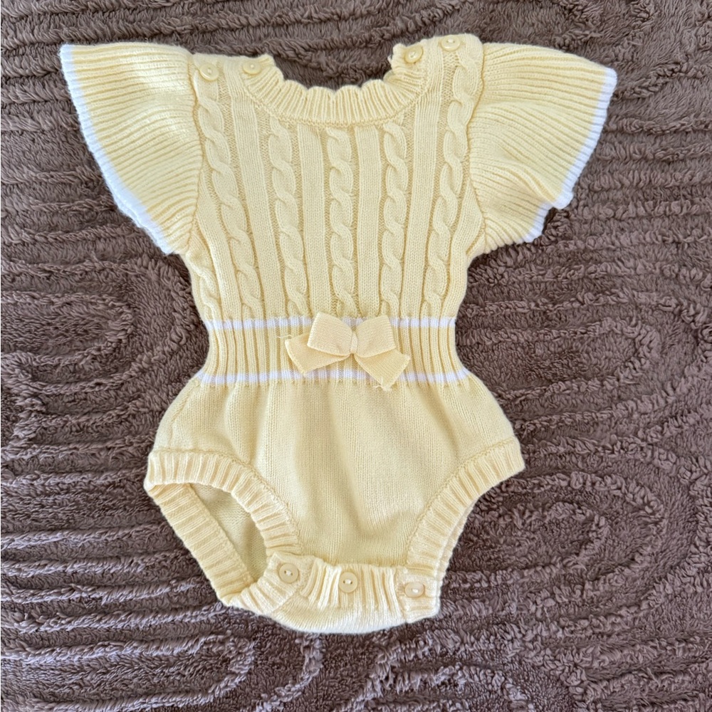 Yellow Cable Knit Baby Onesie